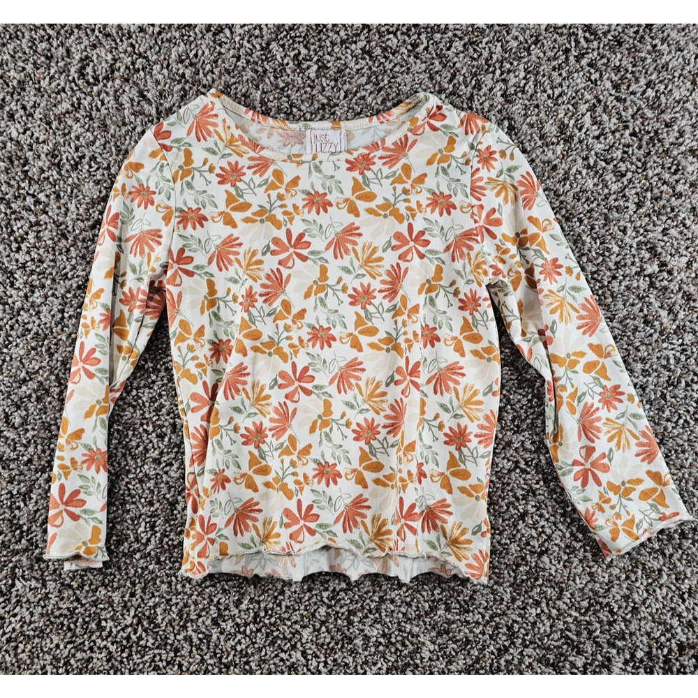 Just Lizzy Girls Sz 6X Long Sleeve T Shirt Red Orange Floral Print Ultra Soft